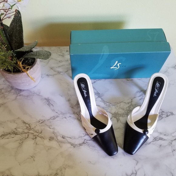 Life Stride Black & White Slide Open Back heels - Picture 5 of 5